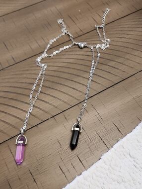 2pcs Silver Natural Crystals Pendants Necklace Handmade Jewerly Set Couple